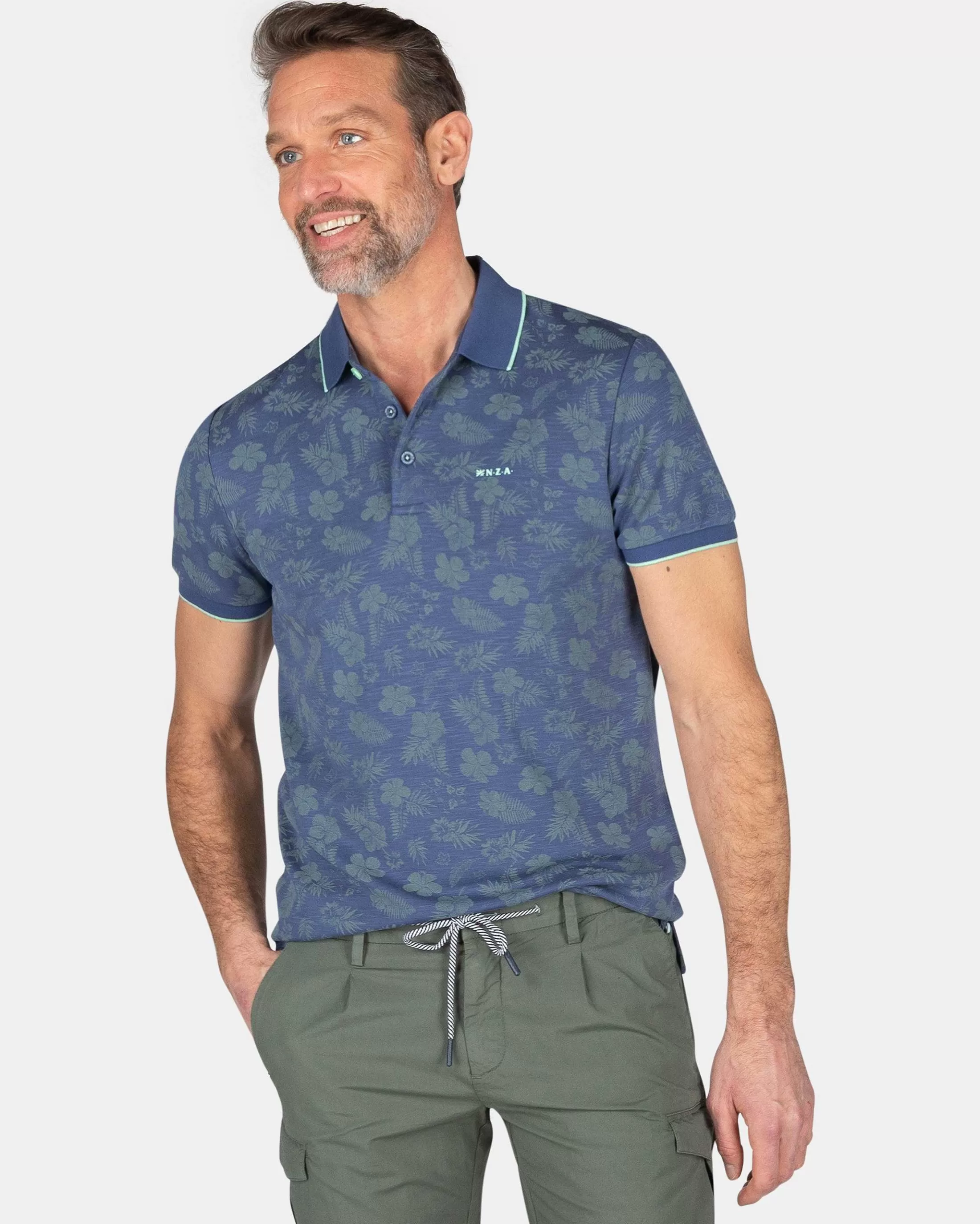 Online NZA New Zealand Auckland Polo Mit Blattdruck-Dusk Navy